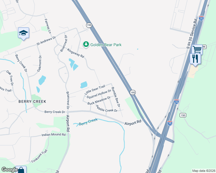 map of restaurants, bars, coffee shops, grocery stores, and more near 7812 Little Deer Trail in Georgetown