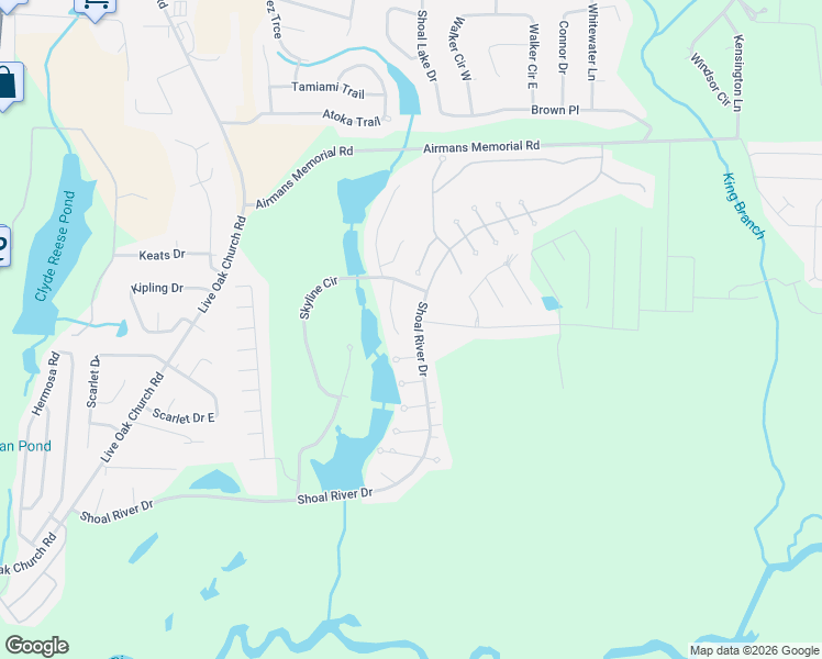 map of restaurants, bars, coffee shops, grocery stores, and more near 1010 Shoal River Drive in Crestview