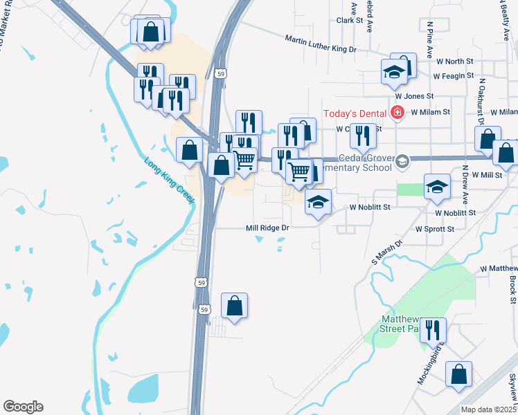 map of restaurants, bars, coffee shops, grocery stores, and more near 1410 Andover Lane in Livingston