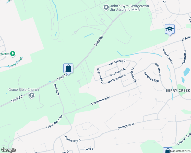 map of restaurants, bars, coffee shops, grocery stores, and more near 2700 Shell Road in Georgetown