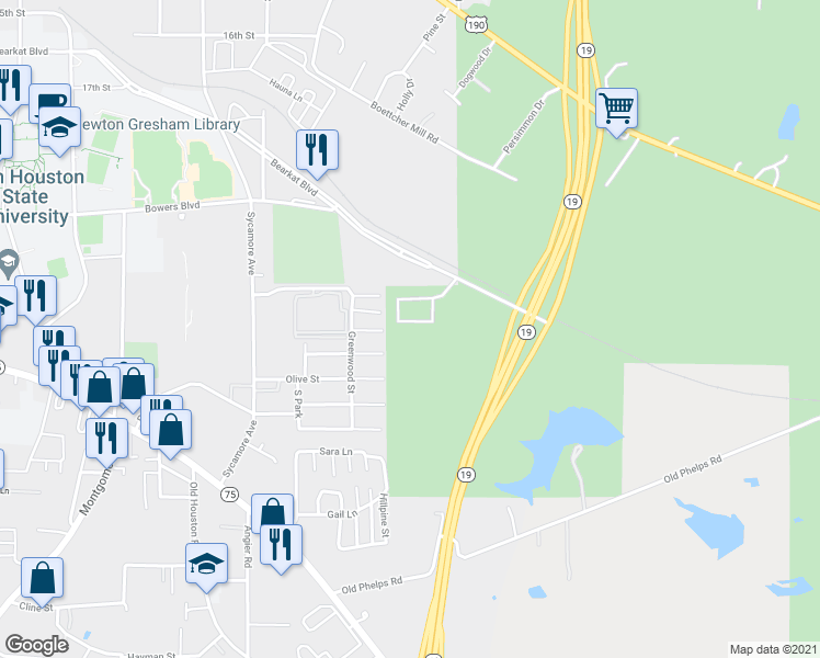 map of restaurants, bars, coffee shops, grocery stores, and more near 150 Varsity Circle in Huntsville