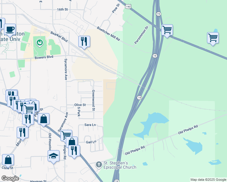 map of restaurants, bars, coffee shops, grocery stores, and more near 154 Varsity Circle in Huntsville