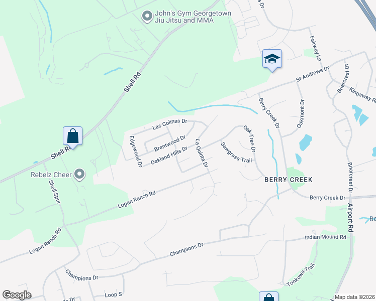 map of restaurants, bars, coffee shops, grocery stores, and more near 29002 Oakland Hills Drive in Georgetown