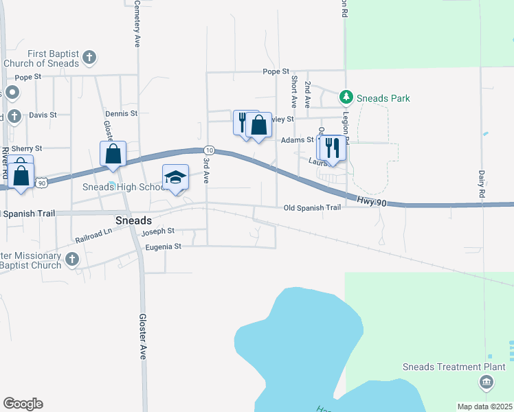 map of restaurants, bars, coffee shops, grocery stores, and more near 8115 Old Spanish Trail in Sneads