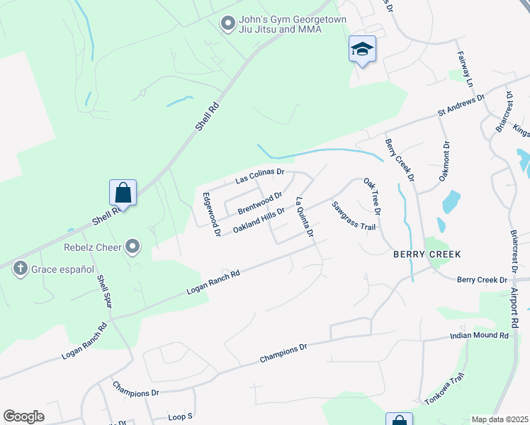 map of restaurants, bars, coffee shops, grocery stores, and more near 30001 Oakland Hills Drive in Georgetown