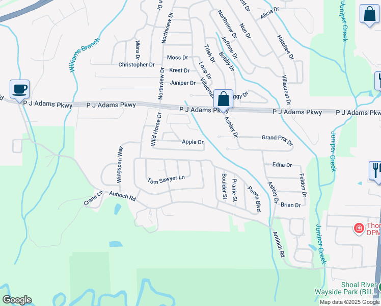 map of restaurants, bars, coffee shops, grocery stores, and more near 328 Riverchase Boulevard in Crestview