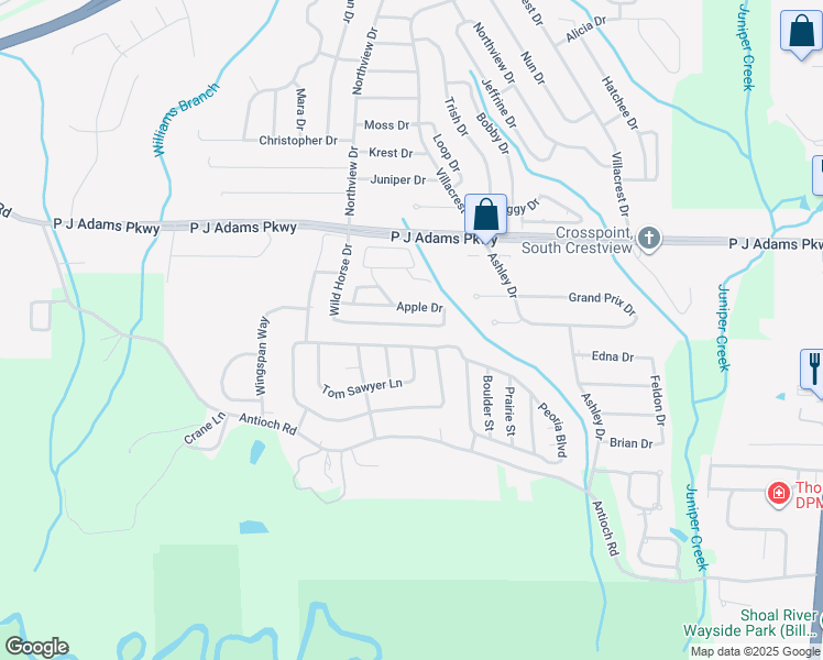 map of restaurants, bars, coffee shops, grocery stores, and more near 438 Apple Drive in Crestview