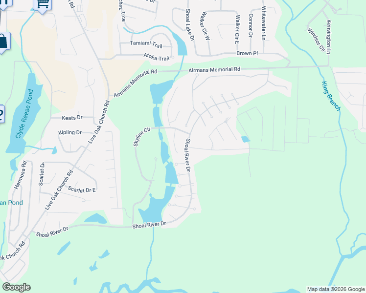 map of restaurants, bars, coffee shops, grocery stores, and more near 1010 Shoal River Drive in Crestview