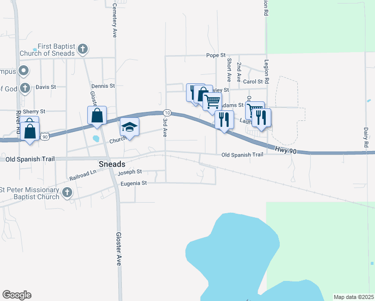 map of restaurants, bars, coffee shops, grocery stores, and more near 8122 Old Spanish Trail in Sneads