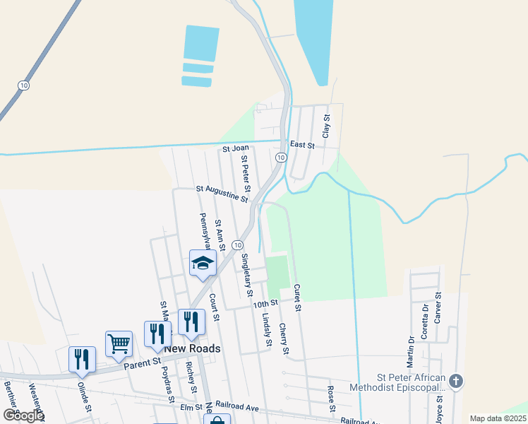 map of restaurants, bars, coffee shops, grocery stores, and more near 507 Highway 10 in New Roads