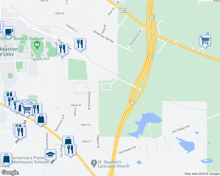 map of restaurants, bars, coffee shops, grocery stores, and more near 116 Varsity Circle in Huntsville