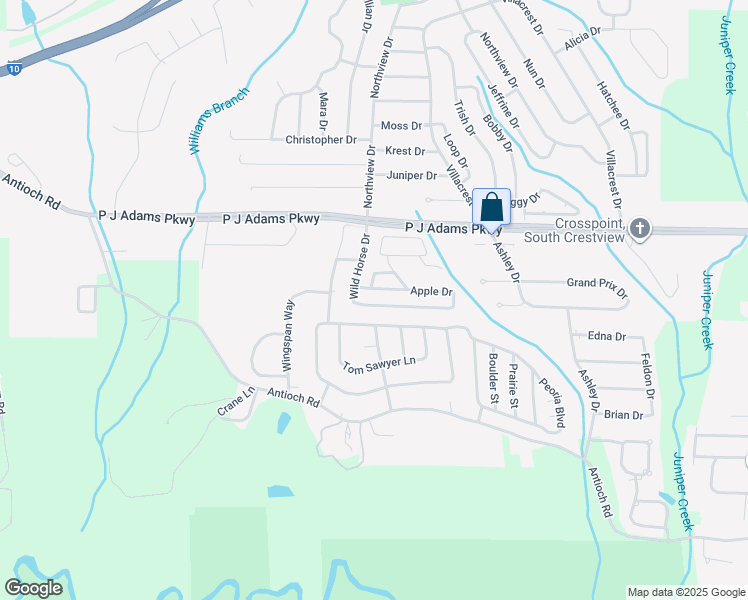 map of restaurants, bars, coffee shops, grocery stores, and more near 309 Apple Drive in Crestview