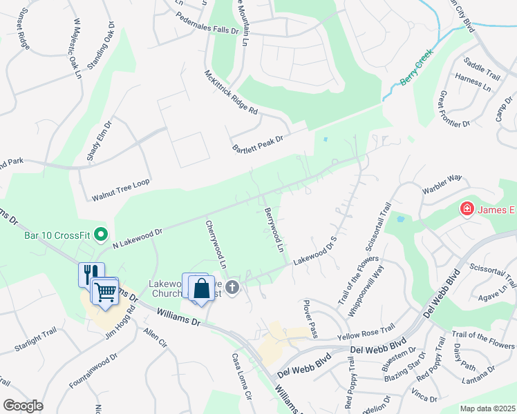 map of restaurants, bars, coffee shops, grocery stores, and more near 6722 North Lakewood Drive in Georgetown