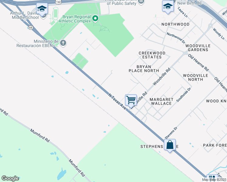 map of restaurants, bars, coffee shops, grocery stores, and more near 4605 North Texas Avenue in Bryan
