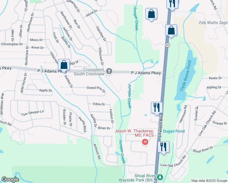 map of restaurants, bars, coffee shops, grocery stores, and more near 311 Key Lime Place in Crestview