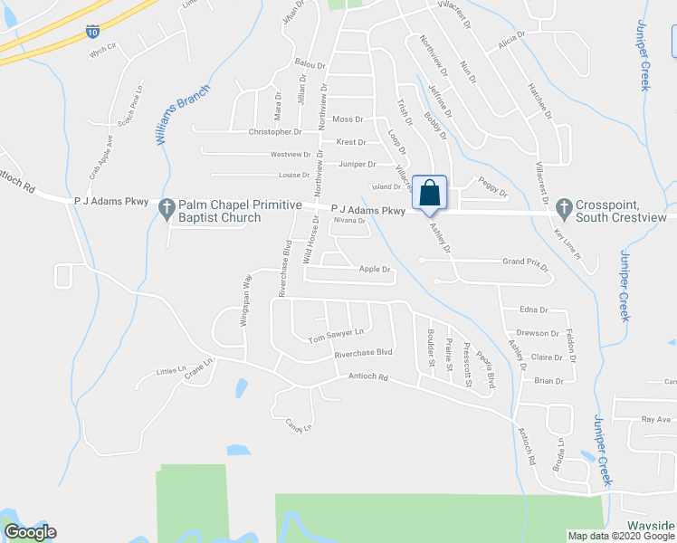map of restaurants, bars, coffee shops, grocery stores, and more near 320 Apple Drive in Crestview