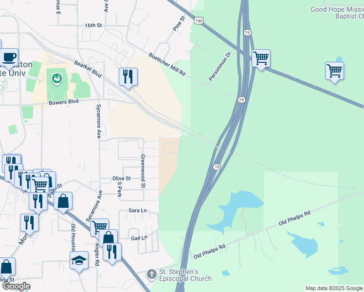 map of restaurants, bars, coffee shops, grocery stores, and more near 199-100,198-101 Varsity Circle in Huntsville