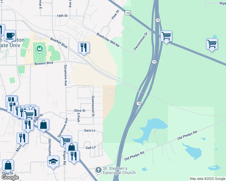 map of restaurants, bars, coffee shops, grocery stores, and more near 116 Varsity Circle in Huntsville