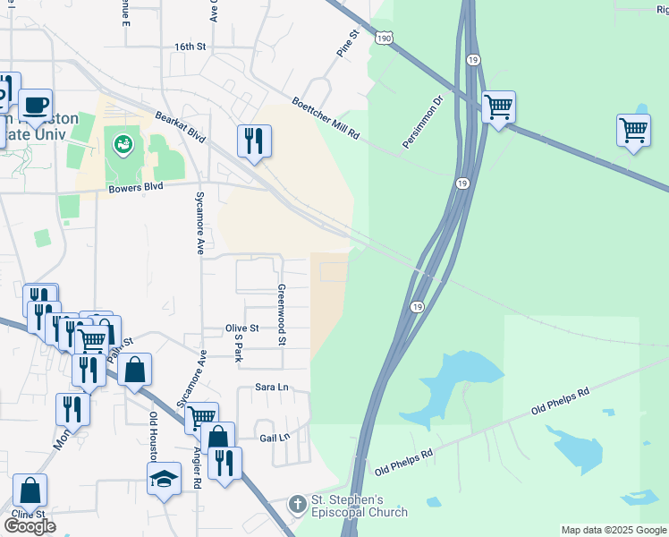 map of restaurants, bars, coffee shops, grocery stores, and more near 116 Varsity Circle in Huntsville
