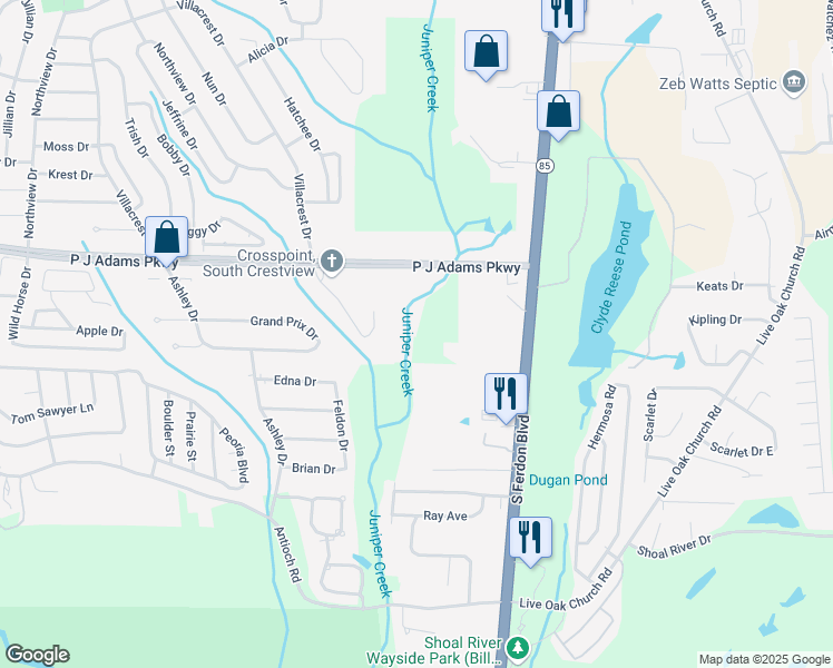 map of restaurants, bars, coffee shops, grocery stores, and more near 323 Key Lime Place in Crestview