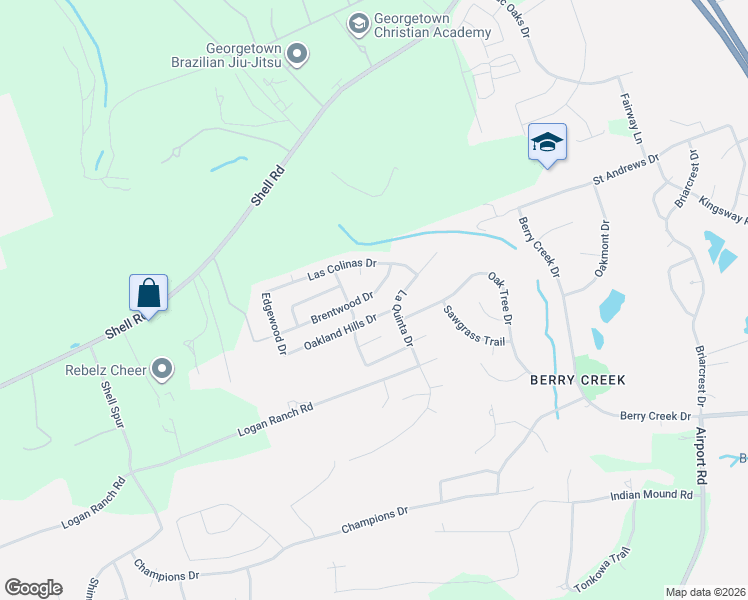 map of restaurants, bars, coffee shops, grocery stores, and more near 113 Brentwood Drive in Georgetown