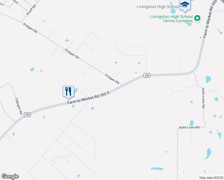 map of restaurants, bars, coffee shops, grocery stores, and more near 1502 Farm to Market 350 in Livingston