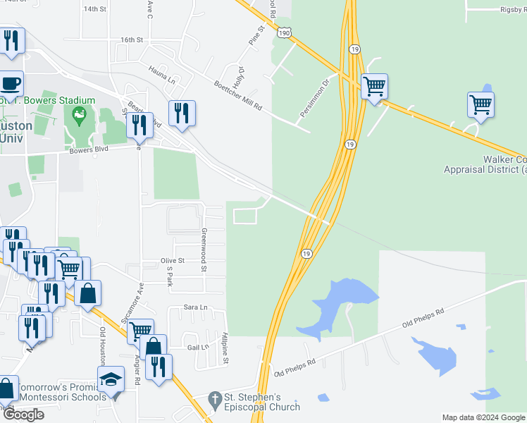 map of restaurants, bars, coffee shops, grocery stores, and more near 199-100,198-101 Varsity Circle in Huntsville