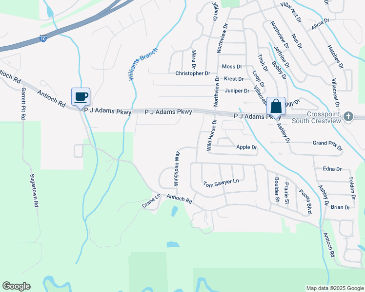map of restaurants, bars, coffee shops, grocery stores, and more near 509 Wingspan Way in Crestview