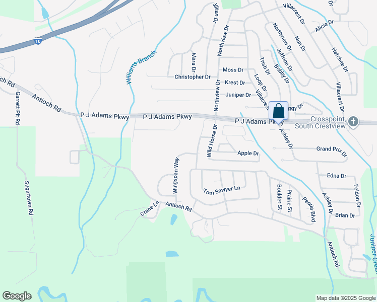 map of restaurants, bars, coffee shops, grocery stores, and more near 507 Wingspan Way in Crestview