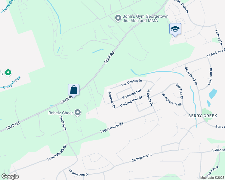 map of restaurants, bars, coffee shops, grocery stores, and more near 305 Las Colinas Dr in Georgetown