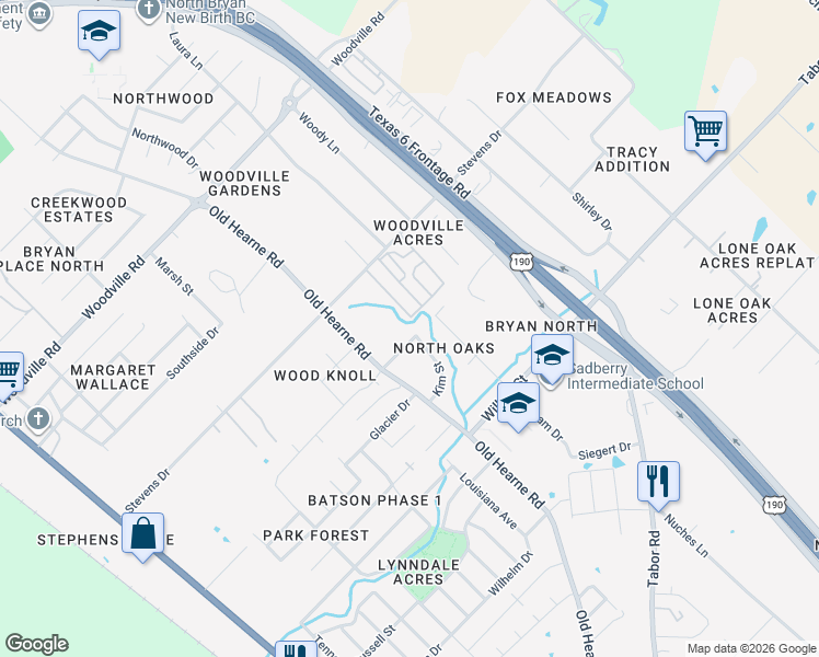 map of restaurants, bars, coffee shops, grocery stores, and more near 3017 Candy Lane in Bryan