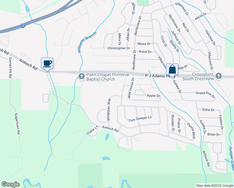 map of restaurants, bars, coffee shops, grocery stores, and more near 507 Wingspan Way in Crestview