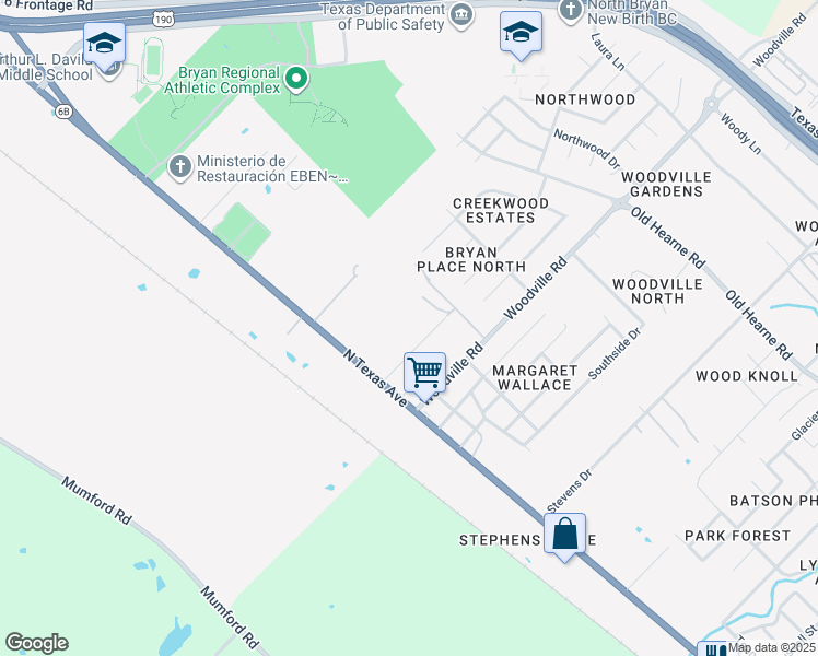 map of restaurants, bars, coffee shops, grocery stores, and more near 4503 North Texas Avenue in Bryan
