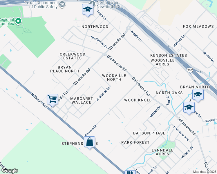 map of restaurants, bars, coffee shops, grocery stores, and more near 4000 Marsh Street in Bryan