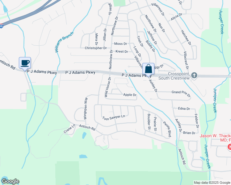 map of restaurants, bars, coffee shops, grocery stores, and more near 309 Apple Dr in Crestview