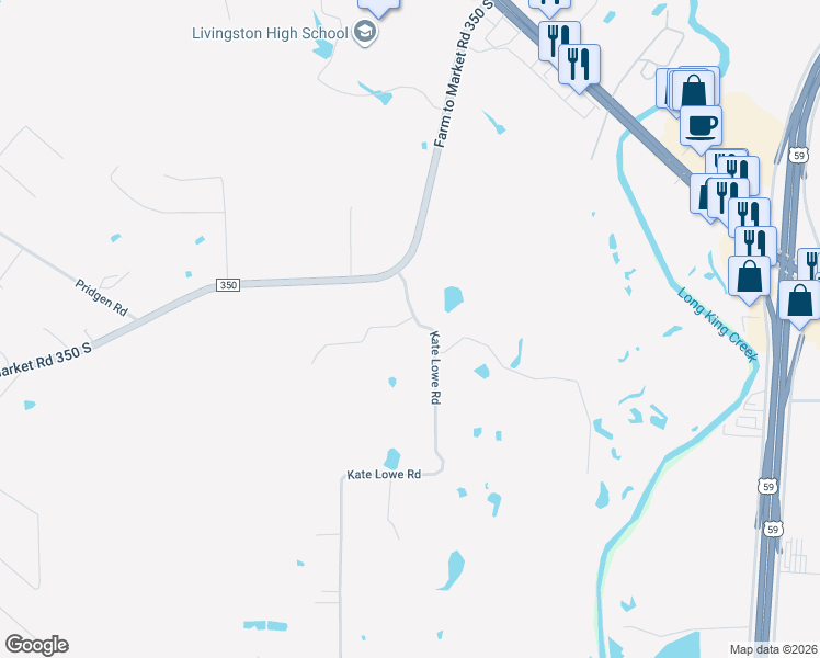 map of restaurants, bars, coffee shops, grocery stores, and more near 277 Kate Lowe Road in Livingston