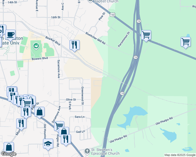 map of restaurants, bars, coffee shops, grocery stores, and more near 116 Varsity Circle in Huntsville