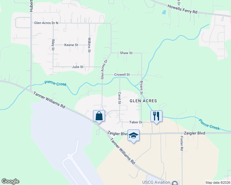map of restaurants, bars, coffee shops, grocery stores, and more near 903 Carol Street in Mobile