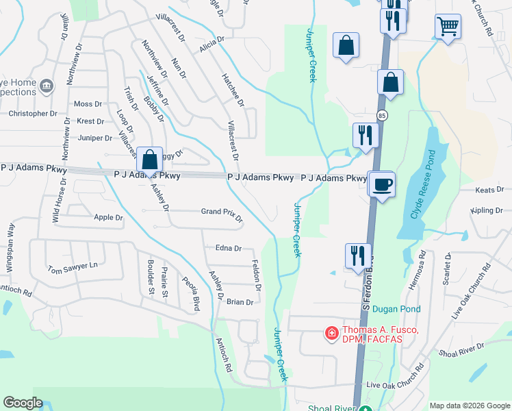map of restaurants, bars, coffee shops, grocery stores, and more near 310 Key Lime Place in Crestview