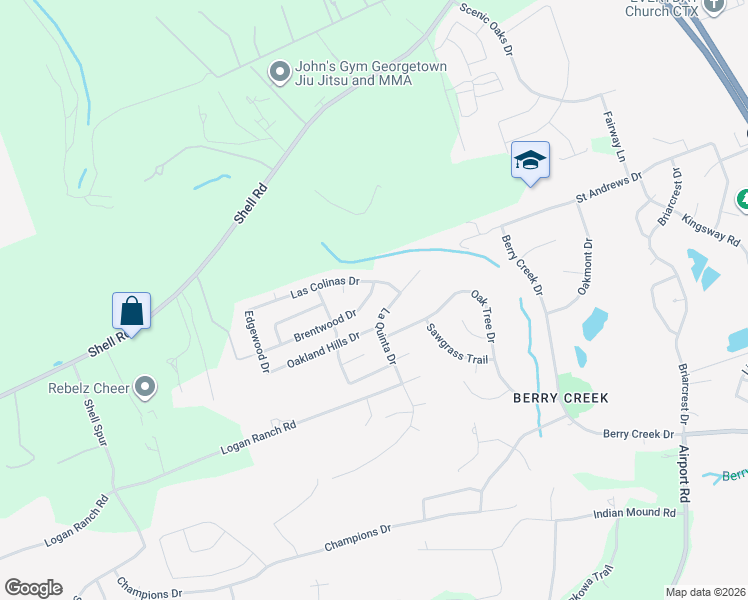 map of restaurants, bars, coffee shops, grocery stores, and more near 105 Brentwood Drive in Georgetown