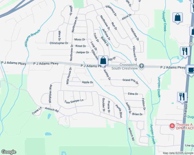map of restaurants, bars, coffee shops, grocery stores, and more near 111 Grand Prix Drive in Crestview