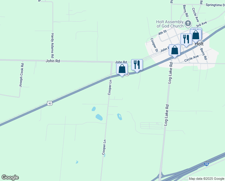 map of restaurants, bars, coffee shops, grocery stores, and more near 4046 Cooper Lane in Holt