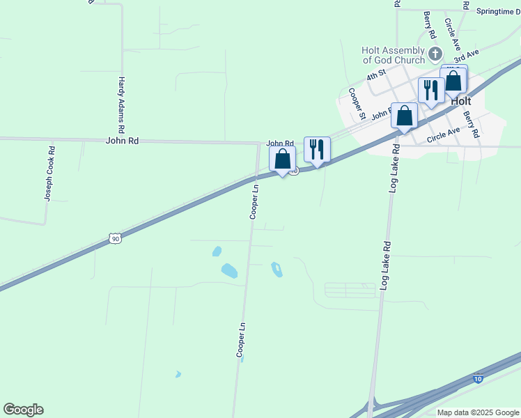 map of restaurants, bars, coffee shops, grocery stores, and more near 4046 Cooper Lane in Holt