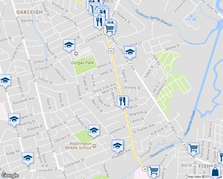 map of restaurants, bars, coffee shops, grocery stores, and more near 1849 Mott Drive North in Mobile