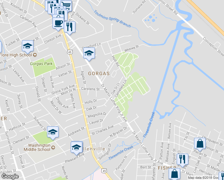 map of restaurants, bars, coffee shops, grocery stores, and more near 465 Oak Drive Court in Mobile