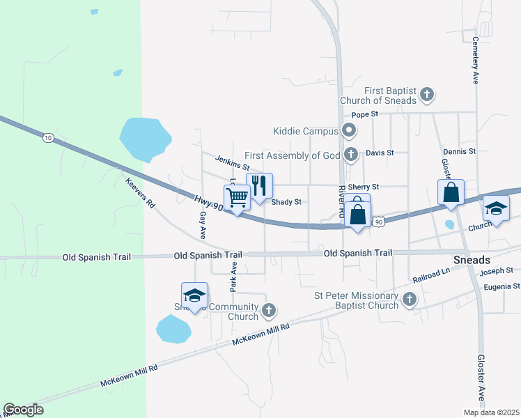 map of restaurants, bars, coffee shops, grocery stores, and more near 7885 Raines Avenue in Sneads