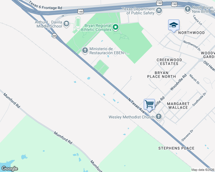 map of restaurants, bars, coffee shops, grocery stores, and more near 4812 North Texas Avenue in Bryan