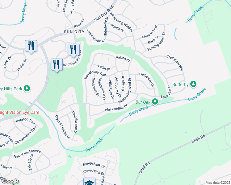map of restaurants, bars, coffee shops, grocery stores, and more near 111 Hill Country Drive in Georgetown