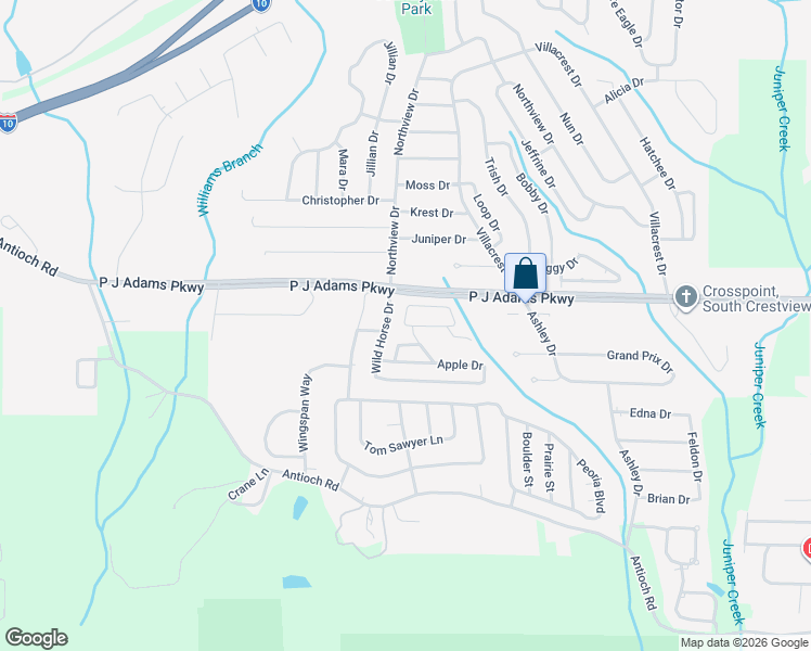 map of restaurants, bars, coffee shops, grocery stores, and more near 102 Nivana Drive in Crestview