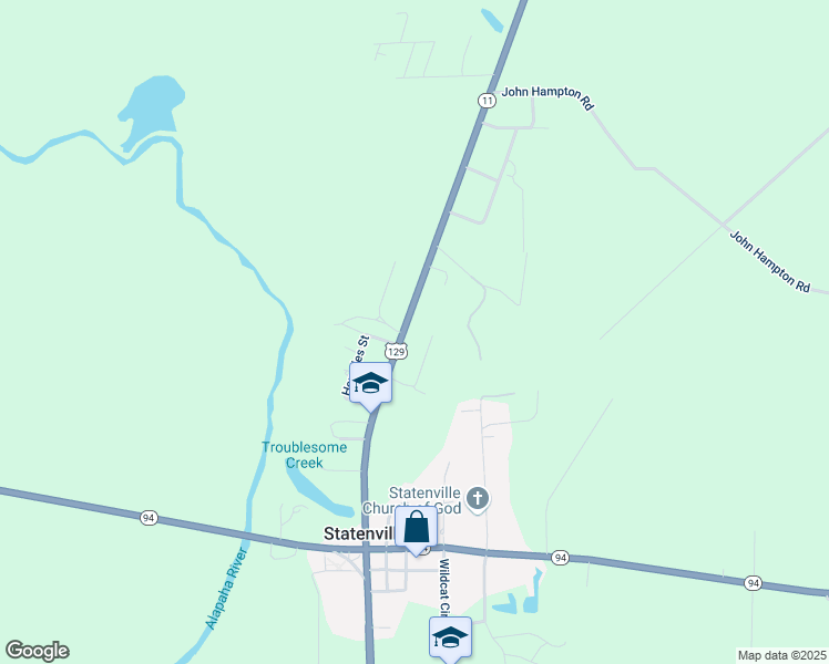 map of restaurants, bars, coffee shops, grocery stores, and more near 309 U.S. 129 in Statenville